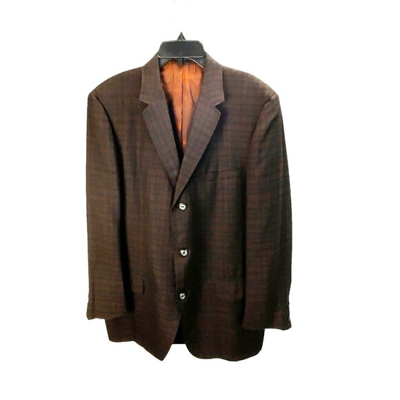 Abercrombie & Fitch Mens Plaid Wool Blazer Jacket 3-Button Fully Lined Brown Che - Picture 1 of 8